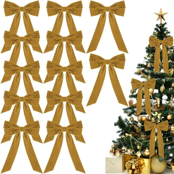 LmnLft 12PCS Red Velvet Bows for Christmas Tree, Garland Red Velvet Bow Ornaments for Christmastree with Gold Twist Ties for Tree Garland Wreath Indoor Outdoor Christmas Decor Xmas Decorations