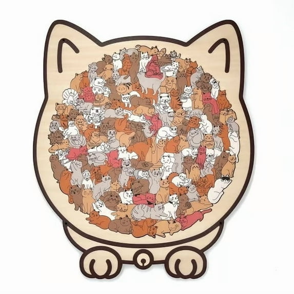 LmnLft 135-Piece Morandi-Colored Cat Shaped Wooden Jigsaw Puzzle, Cute Cats Decorative Wood Puzzles with Adorable Outlines Framed, Creative Gift for Cats Lovers and Puzzle Enthusiasts