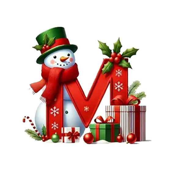 LmnLft 26 Christmas Letter Ornaments,Personalized Hanging Pendant Xmas Alphabet for Christmas Initial Ornament 2025,Hanging Pendant with Green Hat Mini Monogram Hanging Decorations,M