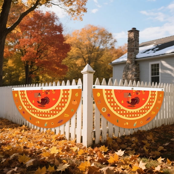 LmnLft 2pc Thanksgiving Fall Bunting Outdoor Flag for Outside,71x35" Orange Turkey Pumpkin Maple Leaf Pattern Hanging Flag Banner,Fall Bunting with Canvas Header and Metal Grommet Thanksgiving Garden