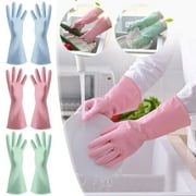 LmnLft 3-Ply Reinforced Cleaning Gloves (2 Pairs) - Extra Long Dishwashing Gloves with Cotton Lining, Food Grade Latex-Free Rubber for Kitchen Bathroom