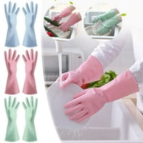 LmnLft 3-Ply Reinforced Cleaning Gloves (2 Pairs) - Extra Long Dishwashing Gloves with Cotton Lining, Food Grade Latex-Free Rubber for Kitchen Bathroom