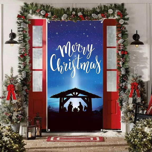 LmnLft 35x79 Inch Christmas Door Cover, Santa Claus Pattern, Fabric Hanging Banner, HOLIDAY and Office Decoration, Indoor Christmas Party Accent