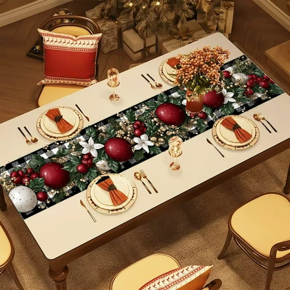 LmnLft 72x13 Inch Waterproof Christmas Tablecloth and Table Flag, Long Coffee Table Cloth for Holiday Dining, Living Room, and Party Decoration