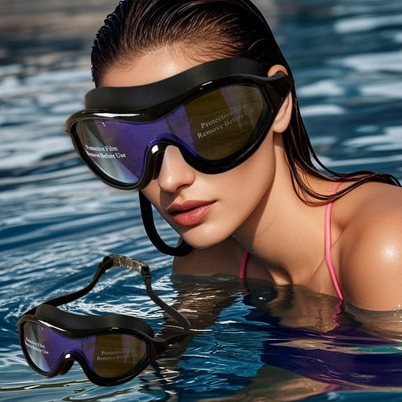 LmnLft Adult Swim Goggles, Waterproof Large Frame PC Anti-Fog Lenses, Silicone Comfort Fit for Training Lap Swimming