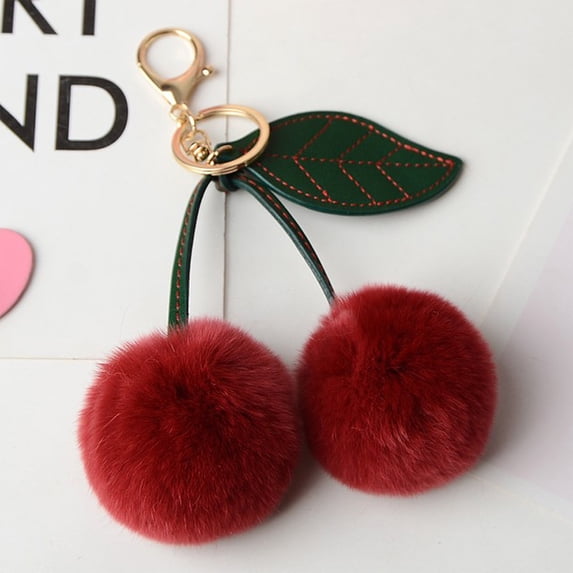 LmnLft Cherry Pom Pom Keychain, Soft Imitation Rabbits Fur Plush Fluffy Cherries Pendant, Fluffy Cherry Key Chains Charm for Handbags Purses Handbags, Multiple Colors Choice for Women Girl