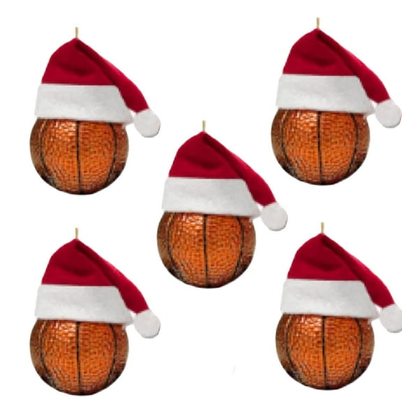 LmnLft Christmas Basketball Ornament with Santa Hat, Sports Ball Hanging Decoration, Resin Basketball Tree Ornament for Holiday Home or Party Décor