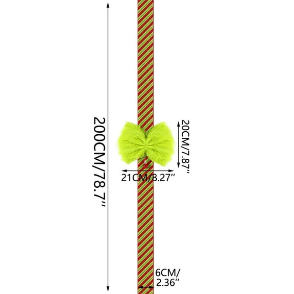 LmnLft Christmas Cabinet Ribbon with Green Plush Bows, Christmas Polka Dot Stripe Ribbon Cabinet Door Decor, Plush Ribbon Bows for Christmas Festive Party Supplies