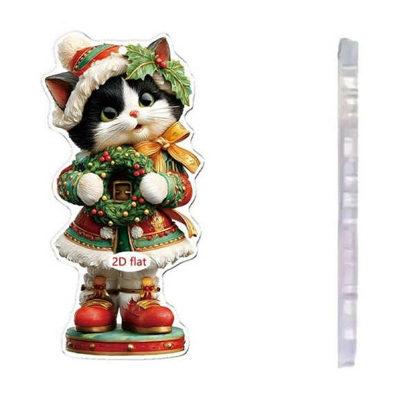 LmnLft Christmas Cat Hanging Ornaments, 2D Acrylic Cute Cat Decorations, Black and White Cat Pendant for Christmas Tree, Car, or Room Holiday Décor