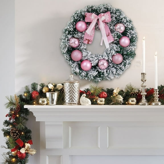 LmnLft Christmas Flower Wreath, Holiday Hotel Window Display Decoration, Pink Velvet Front Door Festive Wreath Ornament