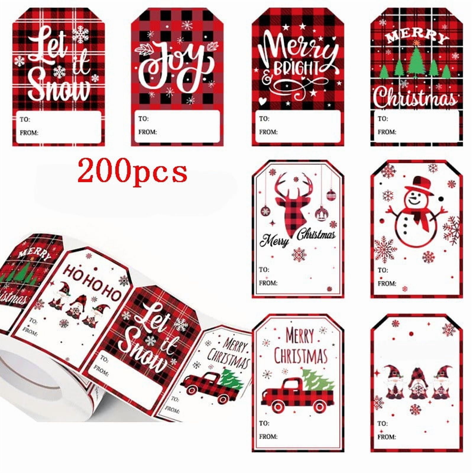 LmnLft Christmas Gift Tag Stickers Roll, Self-Adhesive Kraft Paper ...