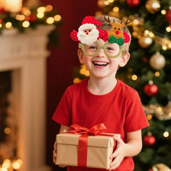 LmnLft Christmas Glasses Frames, Funny Costume Eyeglasses Without Lenses, Kids Party Dress-up Accessories for Holiday Celebration