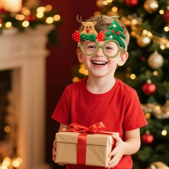LmnLft Christmas Glasses Frames, Funny Costume Eyeglasses Without Lenses, Kids Party Dress-up Accessories for Holiday Celebration
