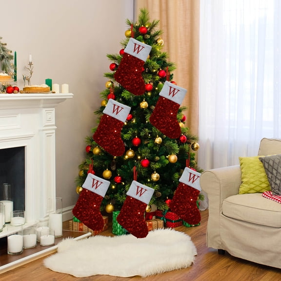 LmnLft Christmas Letter Stocking, Knitted Embroidered Monogram Sock, Holiday Candy Gift Bag, Personalized Family Fireplace Decoration