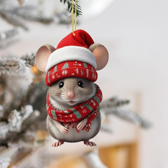 LmnLft Christmas Ornaments, Acrylic Mouse Pendant, Cute Mouse Christmas Tree Decoration, Hanging Acrylic Ornament for Home, Car, or Office, Adorable Holiday Gift for Kids, Family and Friends