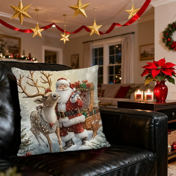 LmnLft Christmas Pillow Set, 45x45cm Sofa Cushion Set For Holiday Decor, Excluding Pillow Core, Decorative Throw Pillows With Festive Motifs For Living Room And Bedroom