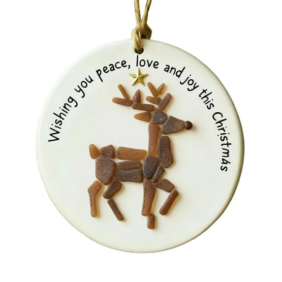 LmnLft Christmas Sea Glass Ornament, Handmade Acrylic Christmas Tree Hanging Decorations, Wishing You Peace Love and Joy This Christmas Pendants for Ocean Lovers, Party Decor