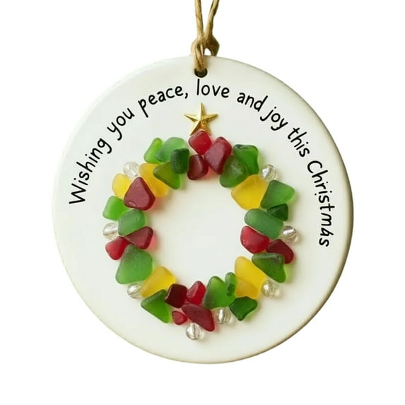 LmnLft Christmas Sea Glass Ornament, Handmade Acrylic Christmas Tree Hanging Decorations, Wishing You Peace Love and Joy This Christmas Pendants for Ocean Lovers, Party Decor