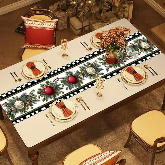 LmnLft 72x13 Inch Waterproof Christmas Tablecloth and Table Flag, Long Coffee Table Cloth for Holiday Dining, Living Room, and Party Decoration
