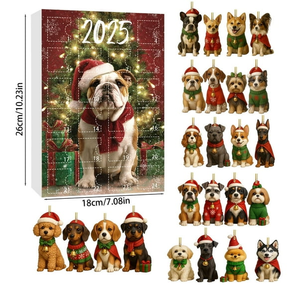 LmnLft Dog Advent Calendar, Christmas Countdown Calendar with Different Dog Breeds, Cute Dogs Hanging Ornaments Holiday Decor for Pet Dog Lovers