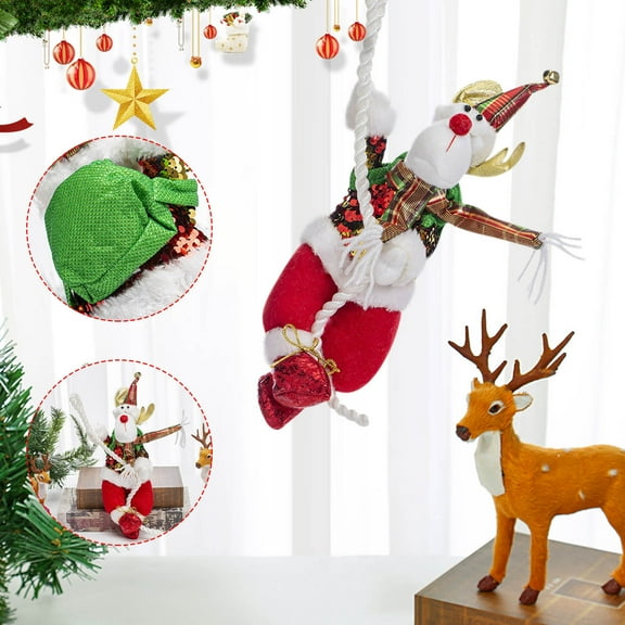 LmnLft Electric Climbing Santa, Animated Santa on Rope or Ladder with Music, Fun Christmas Tree Hanging Ornament for Home, Window, or Mall Holiday Display
