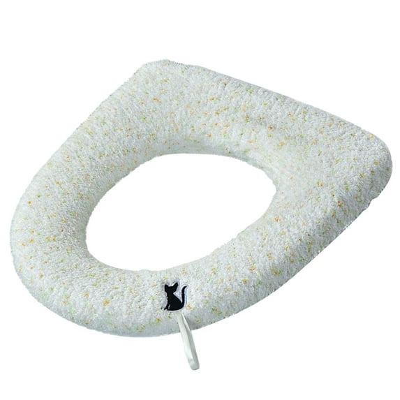 LmnLft Floral Pattern Thick Plush Toilet Seat Cushion with Handle, Soft Furry Toilet Lid Cover, Washable Stretchable Seat Pad for Winter Bathroom Comfort