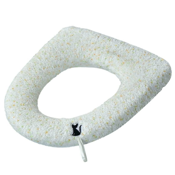 LmnLft Floral Pattern Thick Plush Toilet Seat Cushion with Handle, Soft Furry Toilet Lid Cover, Washable Stretchable Seat Pad for Winter Bathroom Comfort