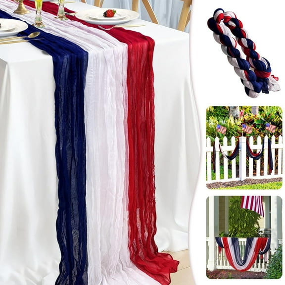 LmnLft Foldable 4th of July Table Flag - Red White Blue Patchwork Mini Bunting for Independence Day Party Decorations & Patriotic Displays