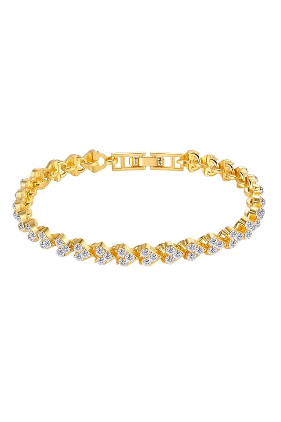 Gold Plated Tennis Bracelets,for Women with Cubic Zirconia Crystals,Adjustable Bangle Bracelets Wedding Jewelry for Brides Mother's Day gifts for Birthdays Valentines Christmas