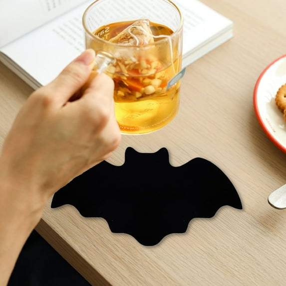 LmnLft Halloween Drink Coasters with Bat and Spider Web Designs, Spooky Non-Woven Cup Mats for Party Decor
