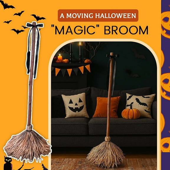 LmnLft Halloween Floating Broom, Dancing Witch Broom with Motion Sensor Spooky Sounds, Dancing Floating Broom Halloween Prop, Magic Broom for Halloween House Party Decorations