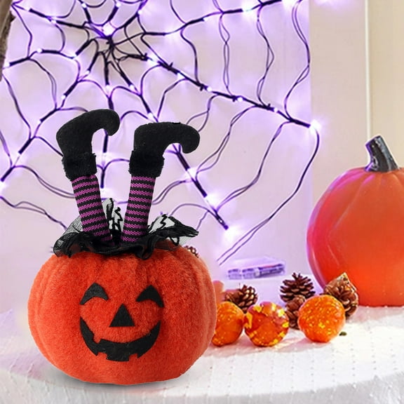 LmnLft Halloween Pumpkin Table Decor, Witch Leg Pumpkin Figurine for Spooky Thanksgiving and Autumn Party Centerpieces, Plush Pumpkin Ornament