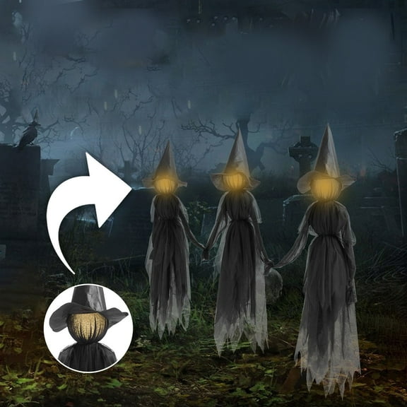 LmnLft Halloween Witches Decoration, Light Up Witch Trio, Glowing Witches Holding Hands Outdoor Yard Stake for Garden, Lawn, Porch, and Halloween Party Holiday Decorations