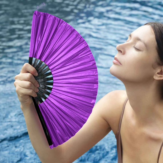 LmnLft Large Holographic Folding Hand Fan for Line Dancing, Clap Fans for Line Dancing, Foldable Craft Holding Vintage Retro Fabric Fans for Party, Dance Enthusiasts Gift