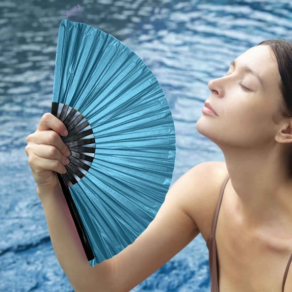 LmnLft Large Holographic Folding Hand Fan for Line Dancing, Clap Fans for Line Dancing, Foldable Craft Holding Vintage Retro Fabric Fans for Party, Dance Enthusiasts Gift