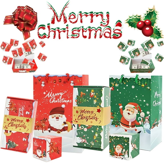 LmnLft Merry Christmas Surprise Gift Box Explosion for Money, Folding Bouncing Gift Box, 2025 Pop-up Explosion Gift Box, Christmas Birthday Holiday Surprise Gifts (Red)