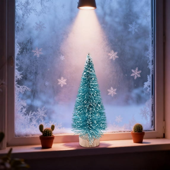 LmnLft Mini Christmas Tree, Artificial Mini Sisal Fiber Snow Frost Trees, Exquisite Desktop Miniature Pine Tree with Wooden Bases,Winter Snow Ornaments Tabletop Trees for Party Home Decor