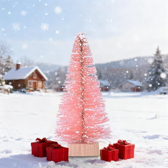 LmnLft Mini Christmas Tree, Artificial Mini Sisal Fiber Snow Frost Trees, Exquisite Desktop Miniature Pine Tree with Wooden Bases,Winter Snow Ornaments Tabletop Trees for Party Home Decor