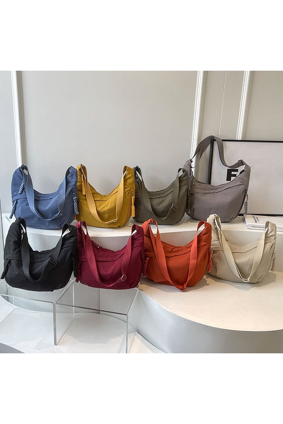 Nylon Crossbody Shoulder Bag for Women - Slouchy Student Tote with Multiple Compartments, Casual Cloth Purse for Daily Use