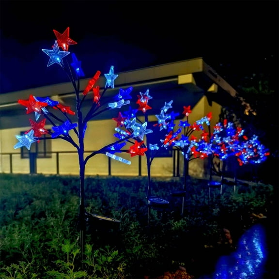 LmnLft Patriotic Star Tree Lights - Red White Blue 4th of July Lawn Decor with 50 LED Waterproof String Lights for Yard & Fence