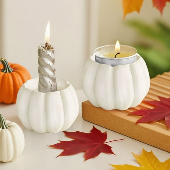 LmnLft Resin Pumpkin Shape Candlestick Holder for Halloween Harvest Dinner Tables, Festive Taper Candle Stand Centerpiece