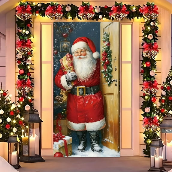 LmnLft Santa Claus Christmas Door Curtain, 90x180cm Holiday Door Hanging Banner for Festive Party Decoration