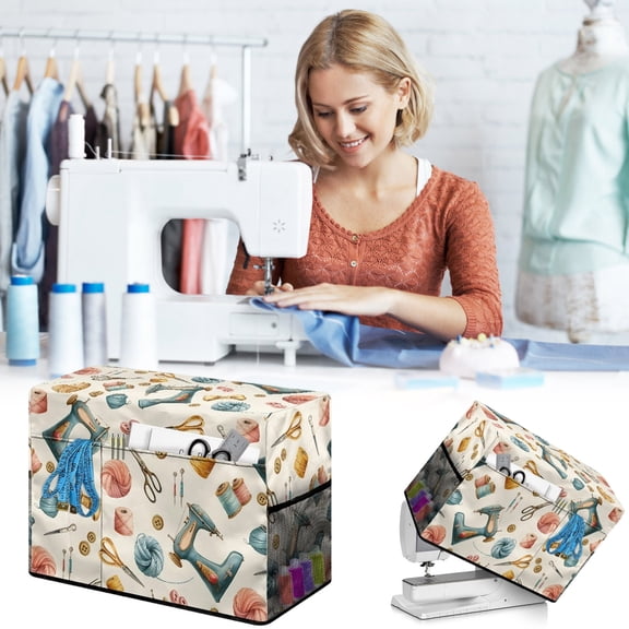 LmnLft Scissor Print Sewing Machine Cover,Foldable Brother Sewing Machines Case Protection Accessories,For Sewing Machine Dust Cover Pattern with Pockets for Most Standard Sewing Machines