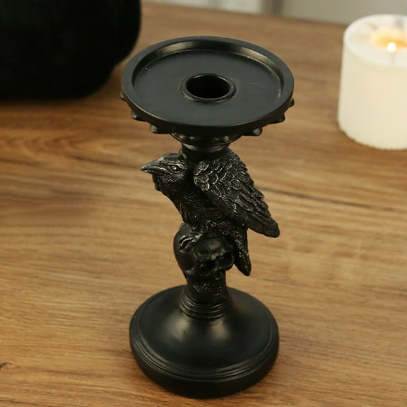 LmnLft Skull Candlestick Holder 6 Inch, Raven Skull Design for Pillar and Taper Candle Displays