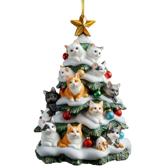 LmnLft Snowy Cat Christmas Tree Ornament, Snowy Cat Christmas Candy Gift Decoration Acrylic Ornamet, Custom Christmas Decor for Cats Lovers, Pet, Cute Cats Ornaments for Christmas Tree