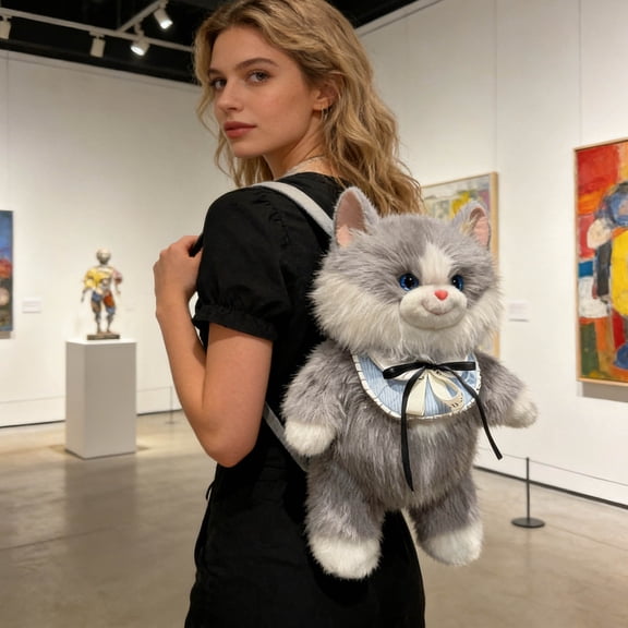 LmnLft Stuffed Animals Backpack - Cute Cat plush Backpack Toy,Adjustable Straps Cute and Soft Stuffed Animal Backpack,Heartwarming Surprise Idea,Ragdoll Backpack Toy Cute Kitty Double Shoulder Bag