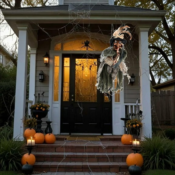 LmnLft Touch Activated Screaming Witch Halloween Prop with Motion Sensor, Flying Outdoor Decoration for Yard Tree and Porch Displays