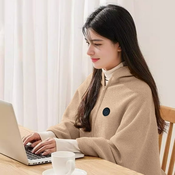 LmnLft USB Heated Round Button Shawl Wrap, Wearable Portable Heating Blanket, Soft Zippered Throw for Home, Office, or Travel