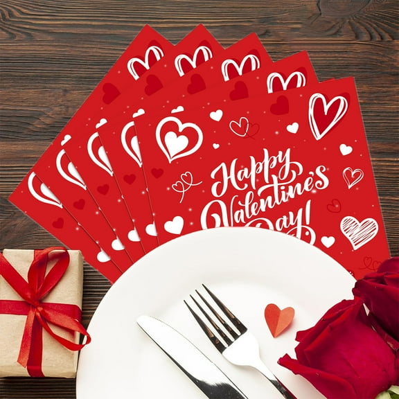 LmnLft Valentine's Day Placemats Red Heart Disposable Paper,Red Heart Valentine Cocktail Napkins for Guests Dinner Lunch Decoration Napkins Valentines Day Party Supplies,Dining Kitchen Holiday