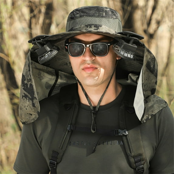 LmnLft Wide Brim Solar Fan Hat, Fishing Hat with Solar-Powered Fan - Adjustable Wide Brim Cooling Cap for Hiking, Gardening & Beach Outdoor Activities